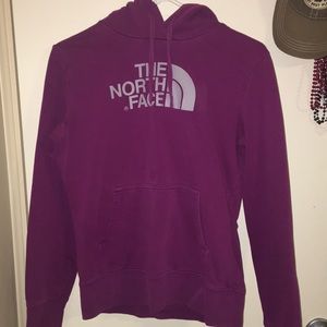 purple the North Face sweatshirt